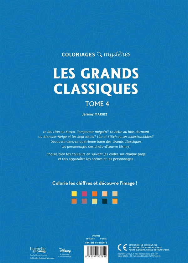 Back cover of Art-thérapie ; Coloriages mystères : les grands classiques Disney Tome 4