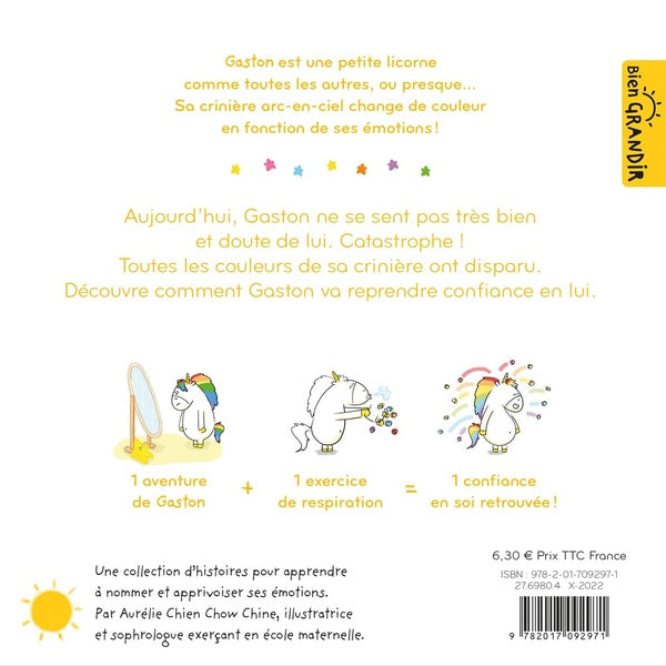 Back cover of Gaston la licorne : les émotions de Gaston : j'ai confiance en moi