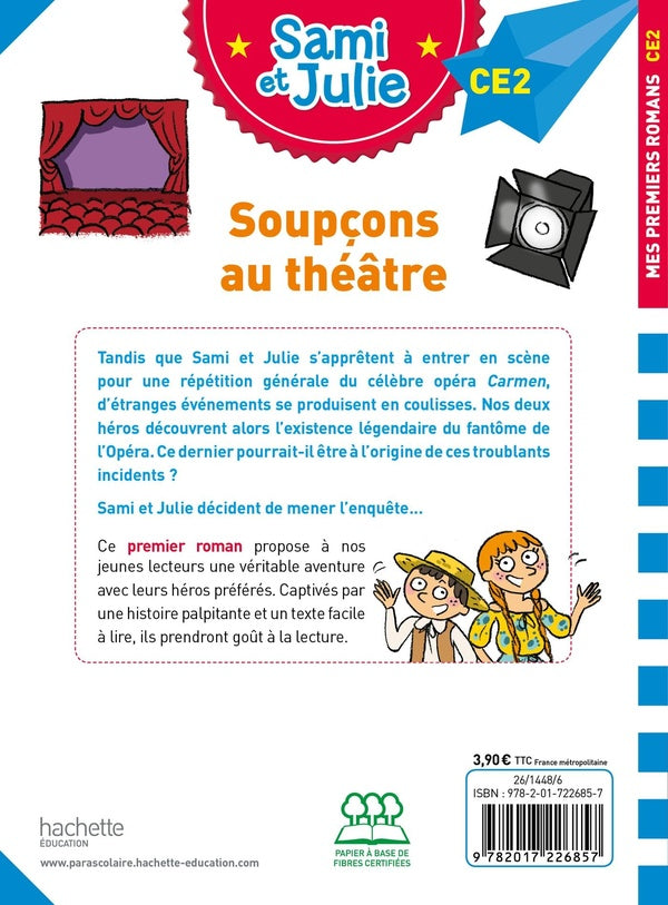 Back cover of Sami et Julie CE2 : soupçons au théâtre