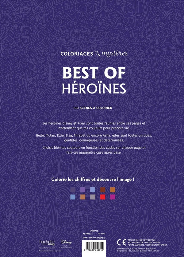 Back cover of Art-thérapie ; Coloriages mystères : Disney : Best of Héroïnes