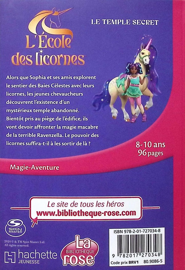 Back cover of L'école des licornes (La série TV) Tome 1 : Le temple secret