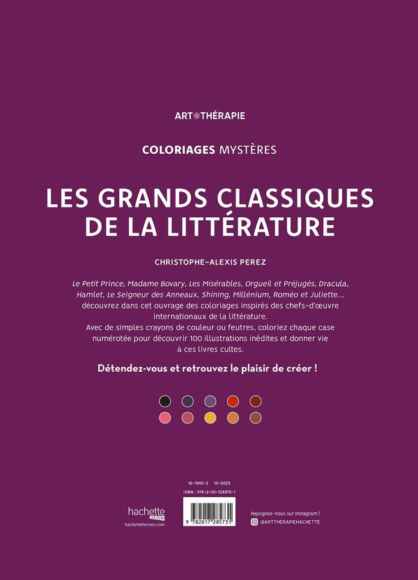 Back cover of Art-thérapie ; Coloriages mystères : Les grands classiques de la littérature