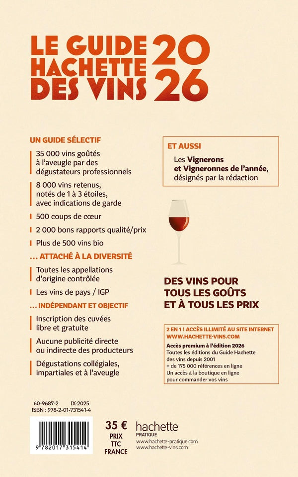 Back cover of Le guide Hachette des vins (édition 2026)