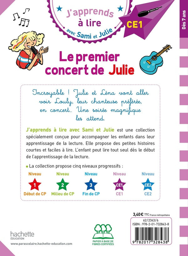 Back cover of J'apprends à lire avec Sami et Julie : CE1 ; Le premier concert de Julie