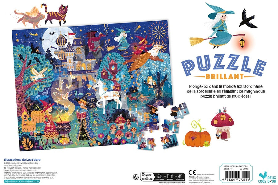 Back cover of Puzzle brillant : Au royaume des sorciers (100 pièces)