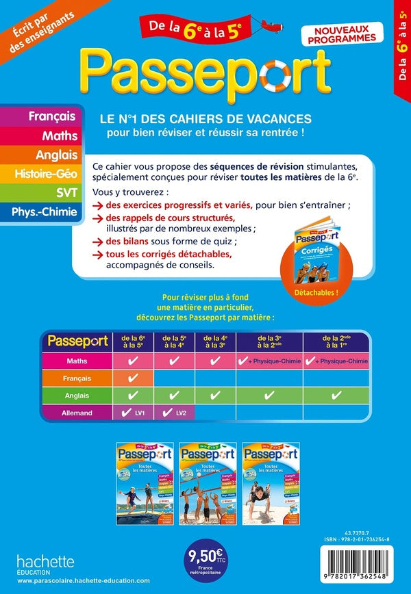 Back cover of Passeport : Toutes les matières ; Cahier de vacances ; De la 6e à la 5e