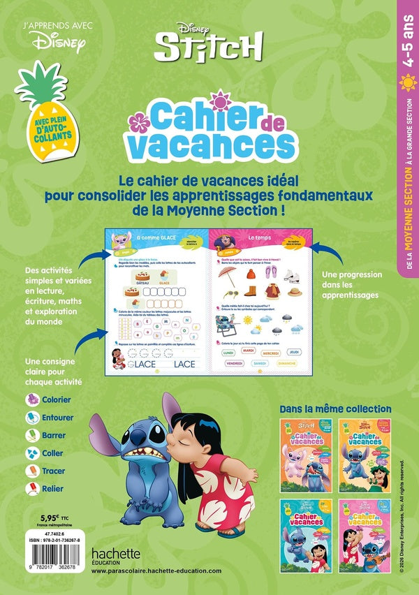 Back cover of Cahier de vacances Disney : Stitch ; De la Moyenne Section à la Grande Section (édition 2026)