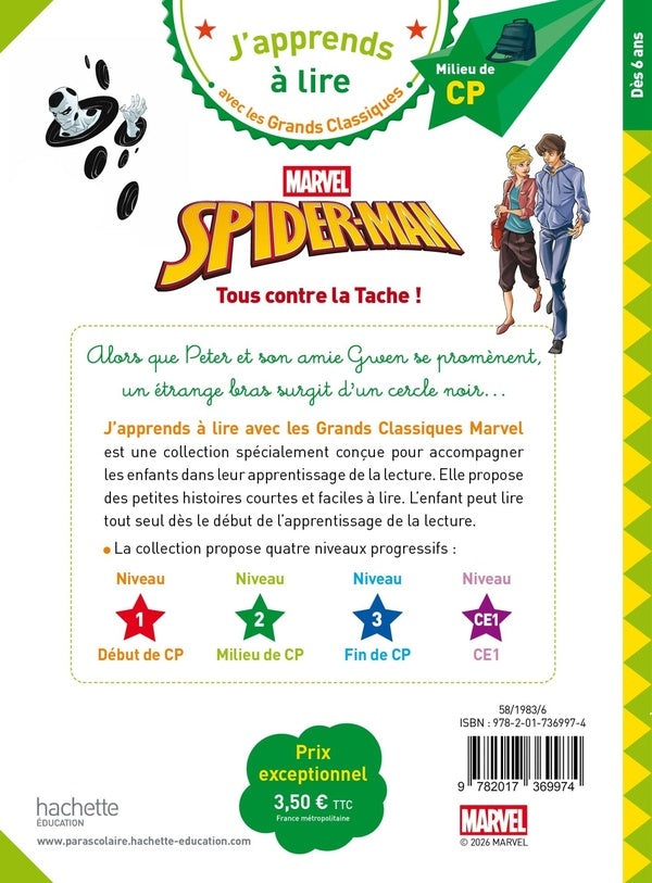 Back cover of J'apprends à lire avec les grands classiques Disney : CP niveau 2 ; Marvel ; Spider-Man : Tous contre la Tache !