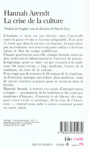 Back cover of La crise de la culture