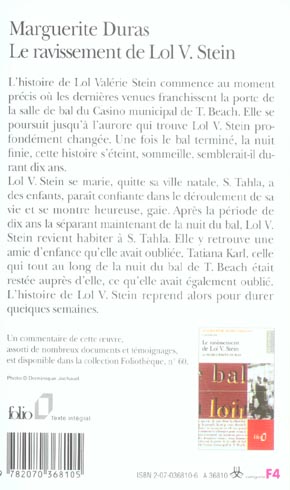 Back cover of Le ravissement de Lol V. Stein