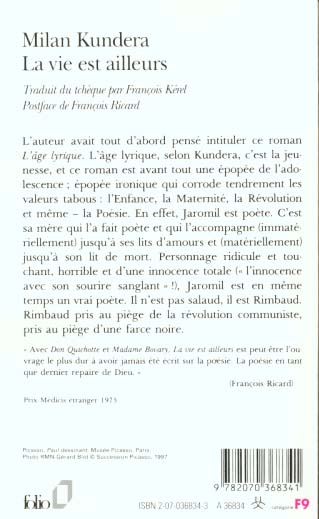 Back cover of La vie est ailleurs (postface François Ricard)
