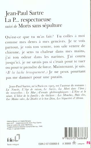 Back cover of La p... respectueuse ; morts sans sepulture