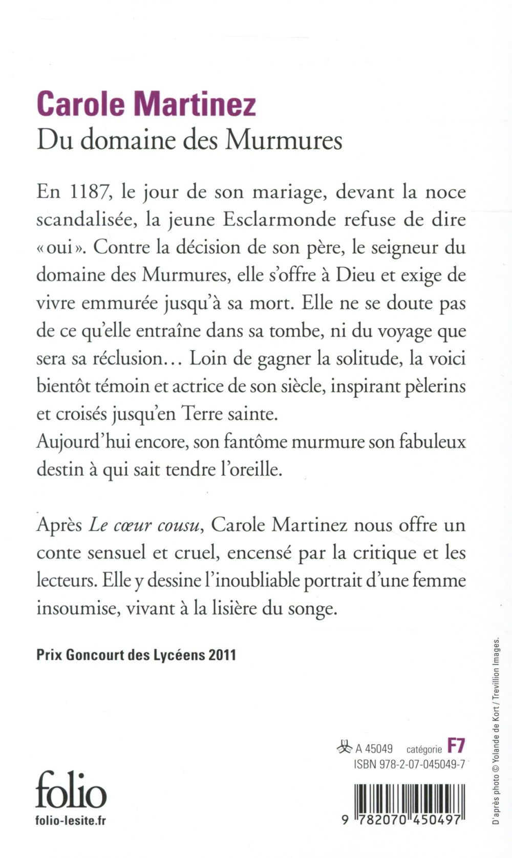 Back cover of Du domaine des murmures