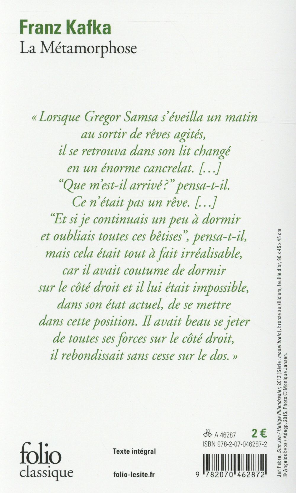 Back cover of La métamorphose