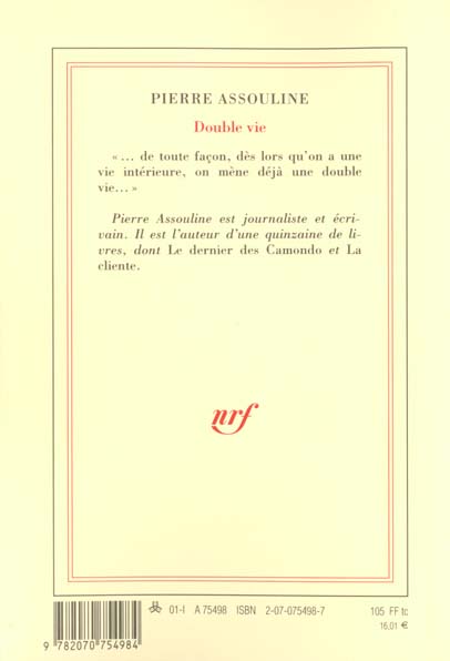 Back cover of Double vie