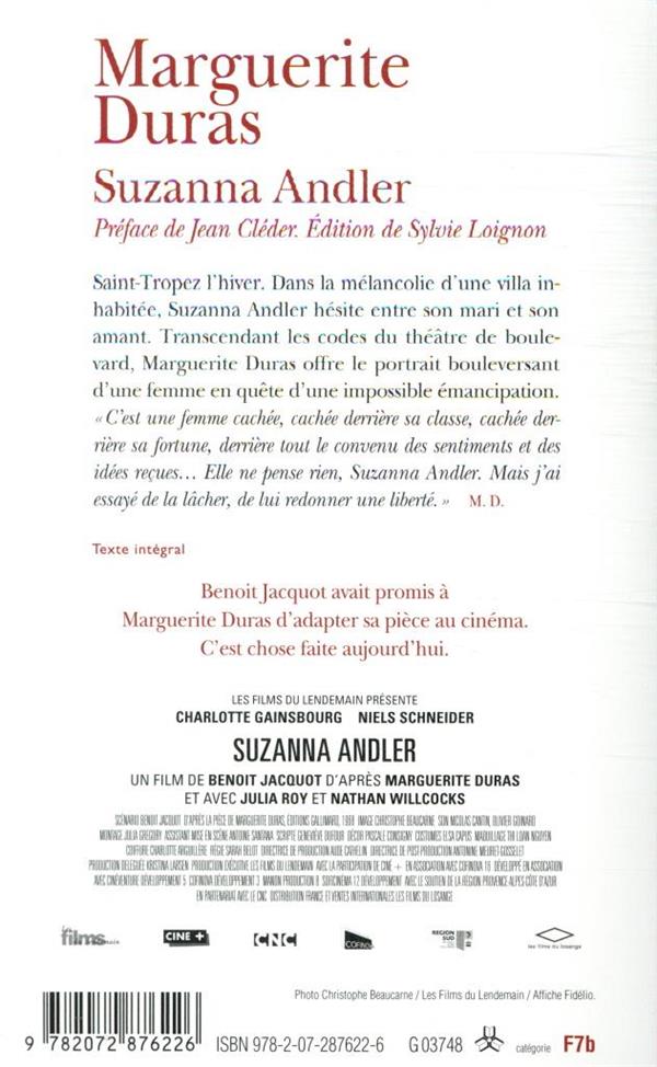 Back cover of Suzanna Andler (préface Jean Cléder)
