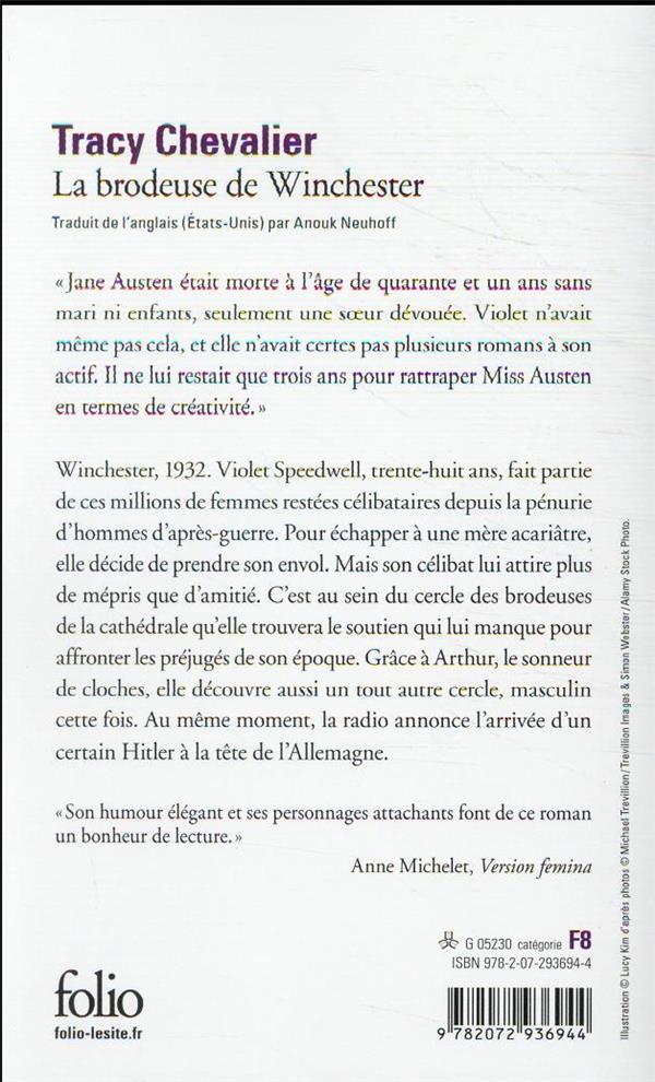 Back cover of La brodeuse de Winchester
