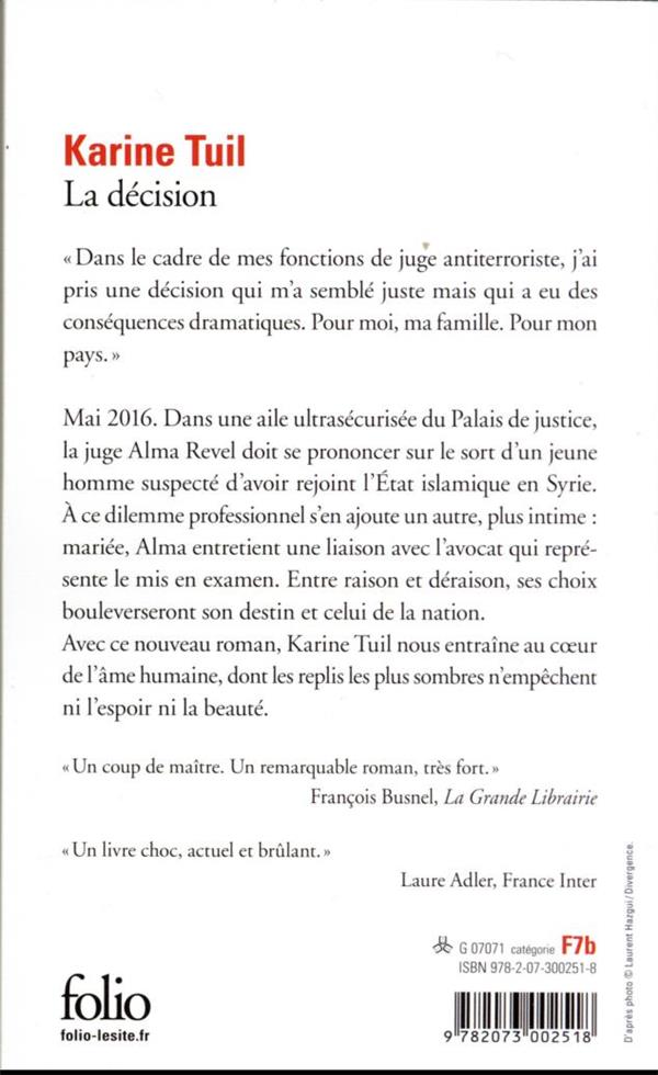 Back cover of La décision