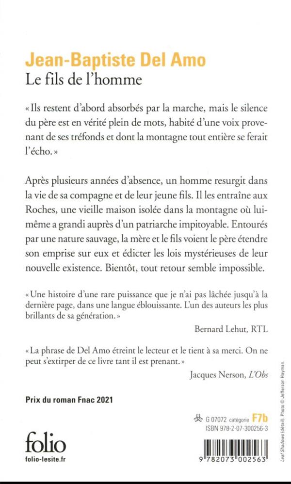 Back cover of Le fils de l'homme (prix du roman Fnac 2021)