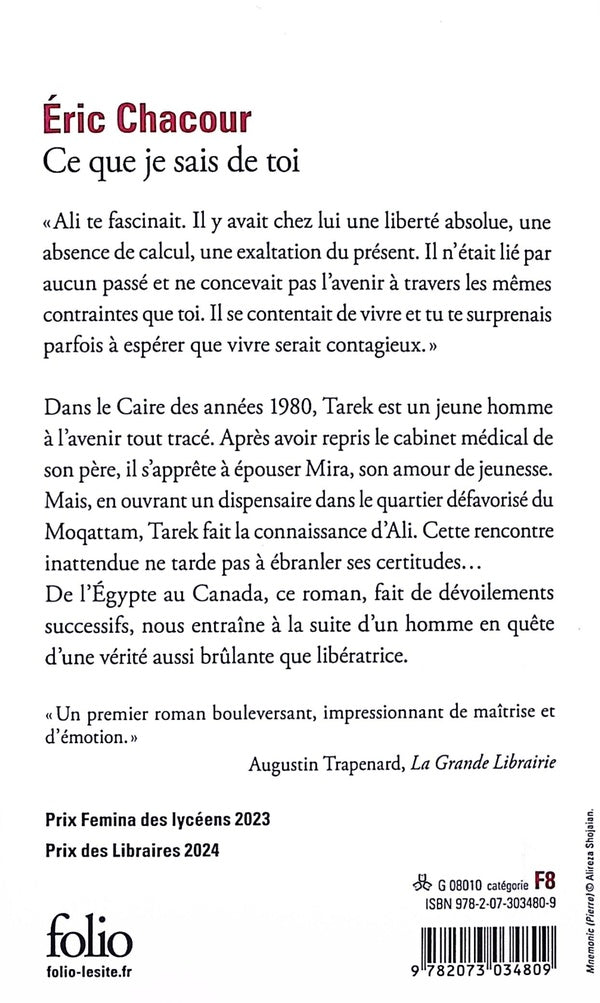 Back cover of Ce que je sais de toi