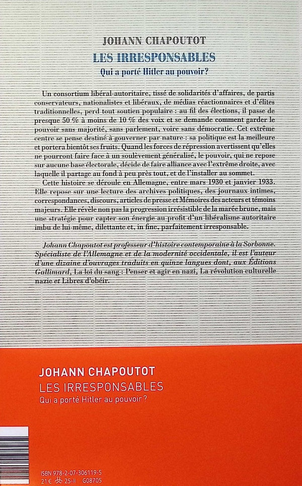 Back cover of Les Irresponsables : Qui a porté Hitler au pouvoir ?