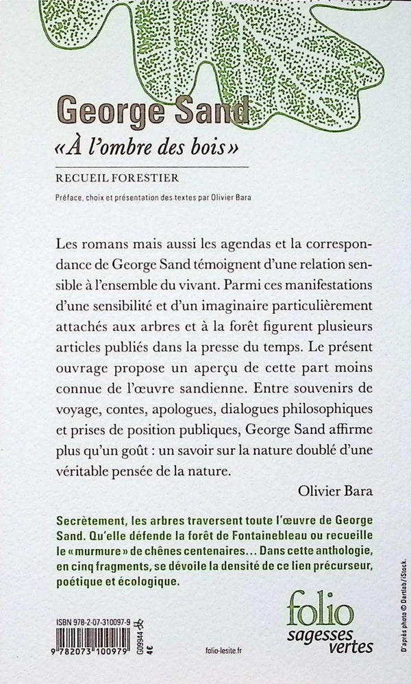 Back cover of "A l'ombre des bois ": Recueil forestier