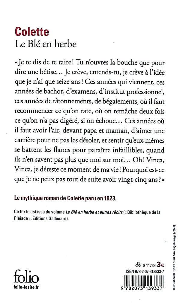 Back cover of Le Blé en herbe