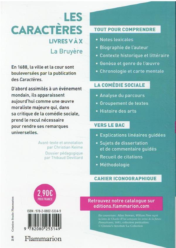 Back cover of Les Caractères ; 1ère générale ; Parcours la comédie sociale ; BAC 2024 (Dossier de Thibaud Devillard ; BAC 2024)