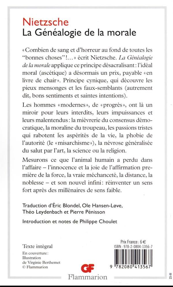 Back cover of Généalogie de la morale (traduction conjointe Ole Hansen-Løve, Théo Leydenbach et Pierre Pénisson)