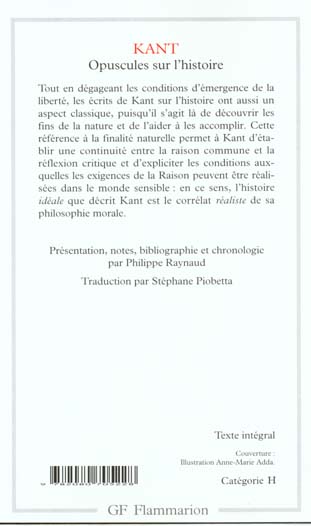 Back cover of Opuscules sur l'histoire (Présentation,notes, bibliohraphie et chronologie Philippe Raynaud)