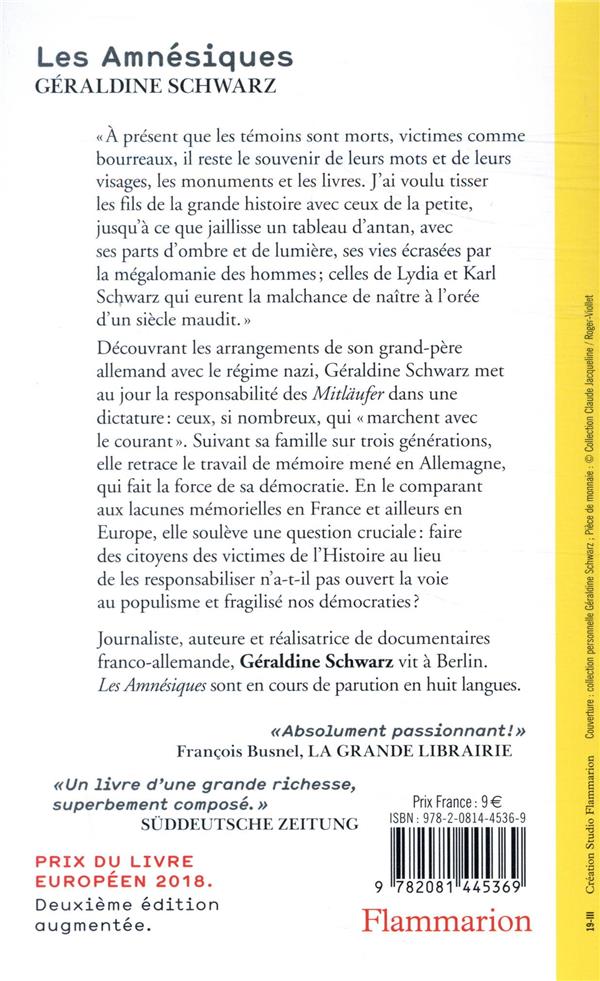 Back cover of Les amnésiques (prix du livre européen)