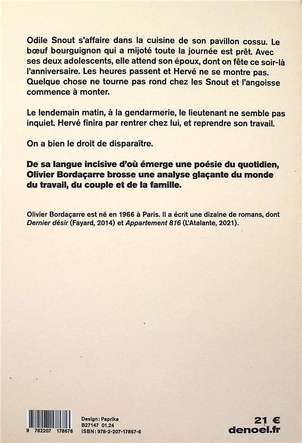 Back cover of La Disparition d'Hervé Snout