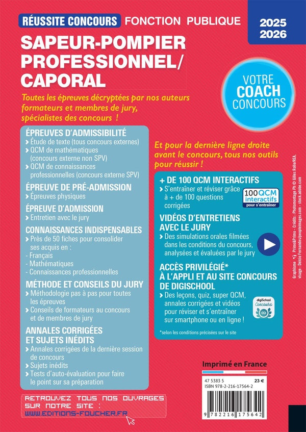 Back cover of Réussite concours : Sapeur-pompier professionnel/caporal ; Concours externe, examen professionnel sapeurs-pompiers volontaires (SPV) ; Tout-en-un (édition 2025/2026)