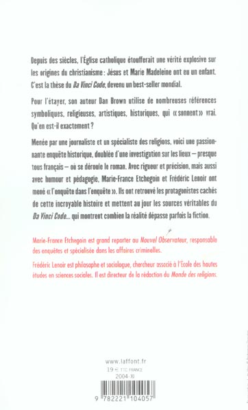Back cover of Code da vinci l'enquete