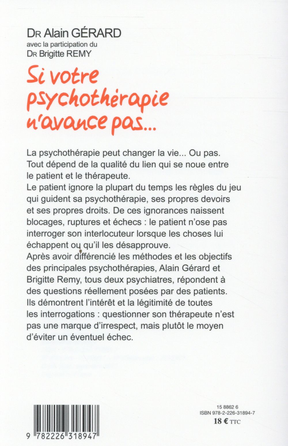Back cover of Si votre psychothérapie n'avance pas...