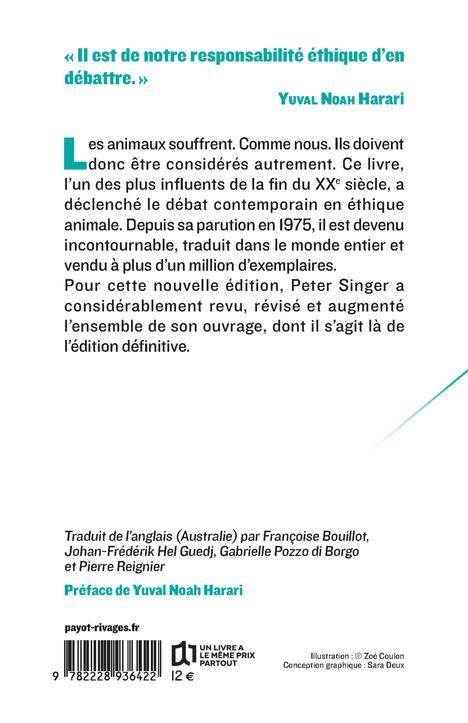 Back cover of La libération animale (Préface de Yuval Noah Harari)