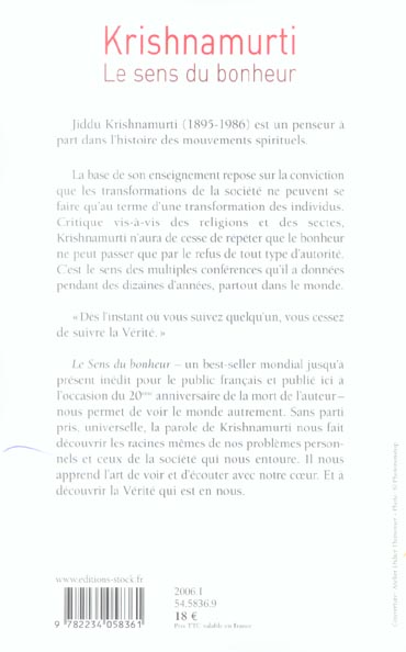 Back cover of Le sens du bonheur (IMPRESSION A LA DEMANDE)