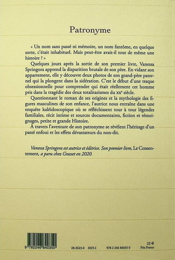 Back cover of Patronyme