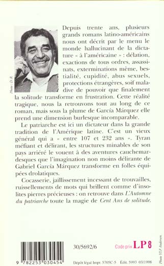 Back cover of L'automne du patriarche