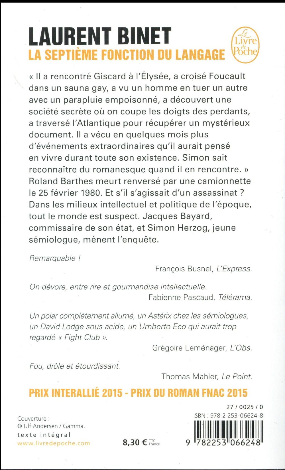 Back cover of La septième fonction du langage