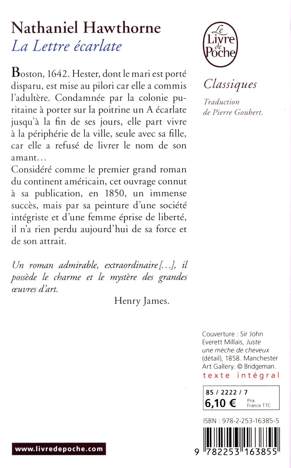 Back cover of La lettre écarlate