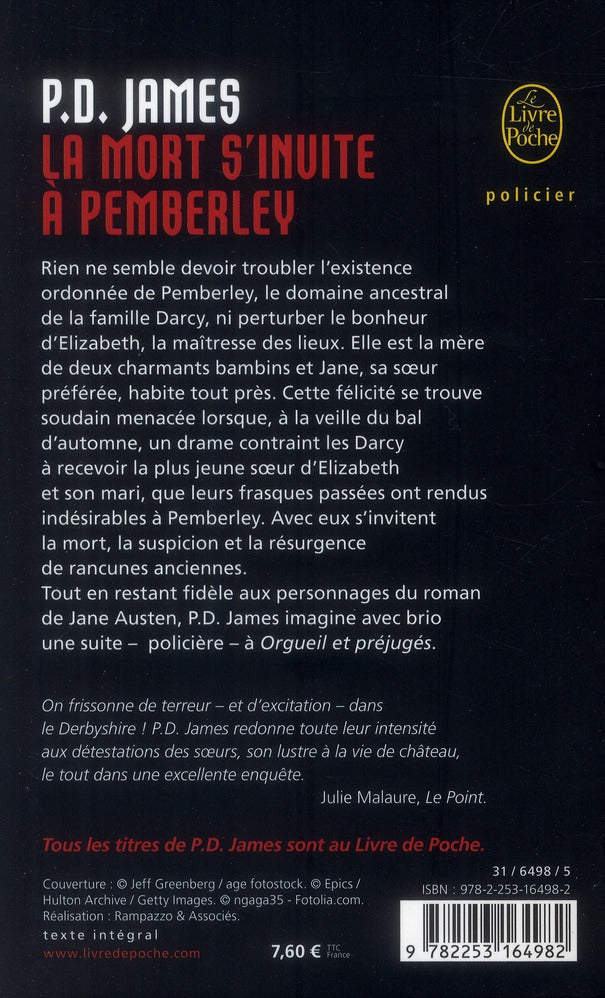 Back cover of La mort s'invite à Pemberley