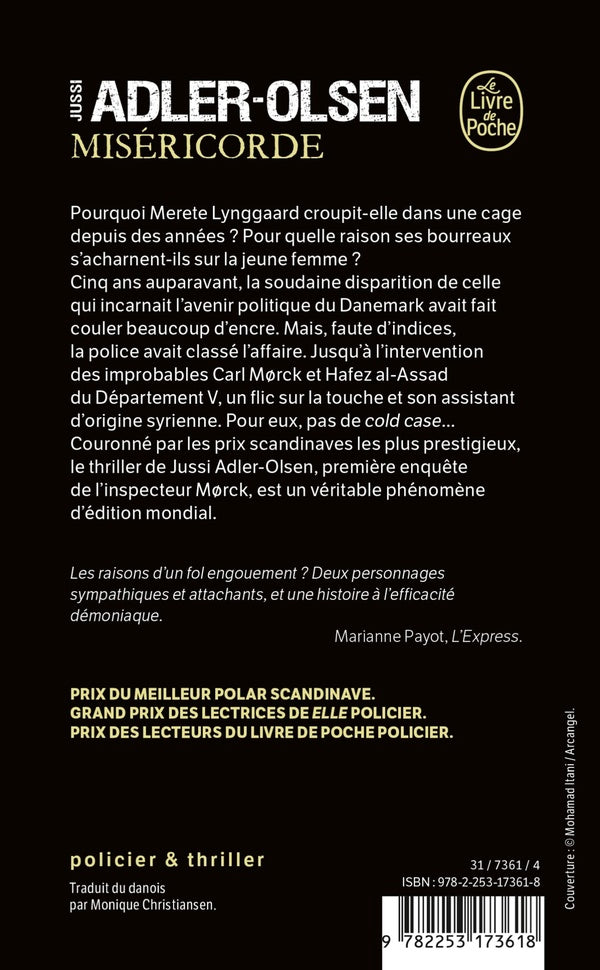 Back cover of Les enquêtes du département V Tome 1 : Miséricorde (grand prix des lectrices Elle policier)