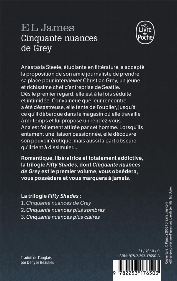 Back cover of Cinquante nuances Tome 1 : cinquante nuances de Grey