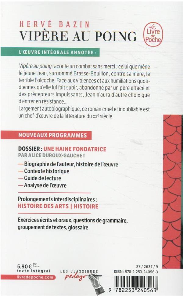 Back cover of Vipère au poing (dossier : une haine fondatrice)