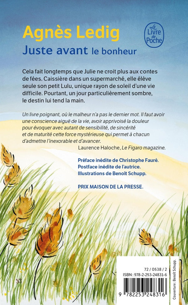 Back cover of Juste avant le bonheur