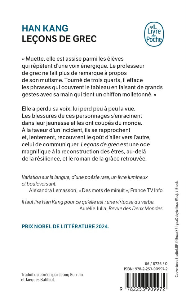 Back cover of Leçons de Grec (Traduction conjointe de Jacques Batilliot)