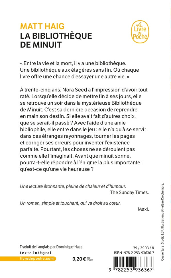 Back cover of La bibliothèque de minuit