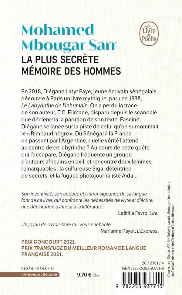 Back cover of La plus secrète mémoire des hommes