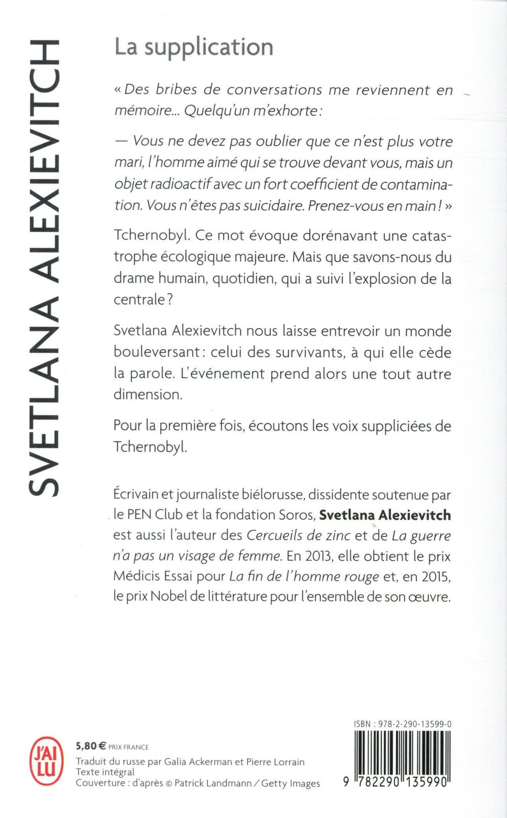Back cover of La supplication : Tchernobyl, chronique du monde après l'apocalypse